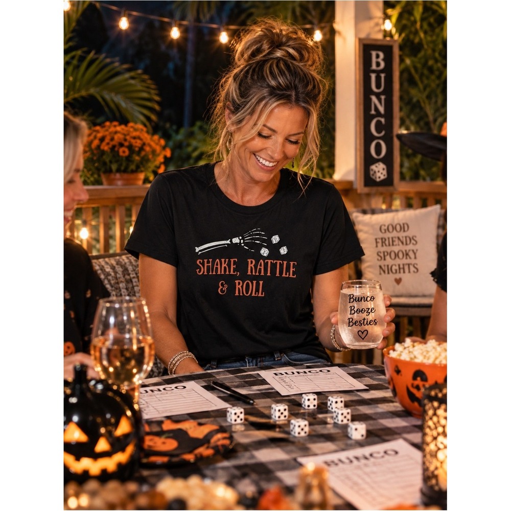 Shake Rattle Roll Skeleton Dice Graphic Tee Black Halloween Bunco‎ Size Small
